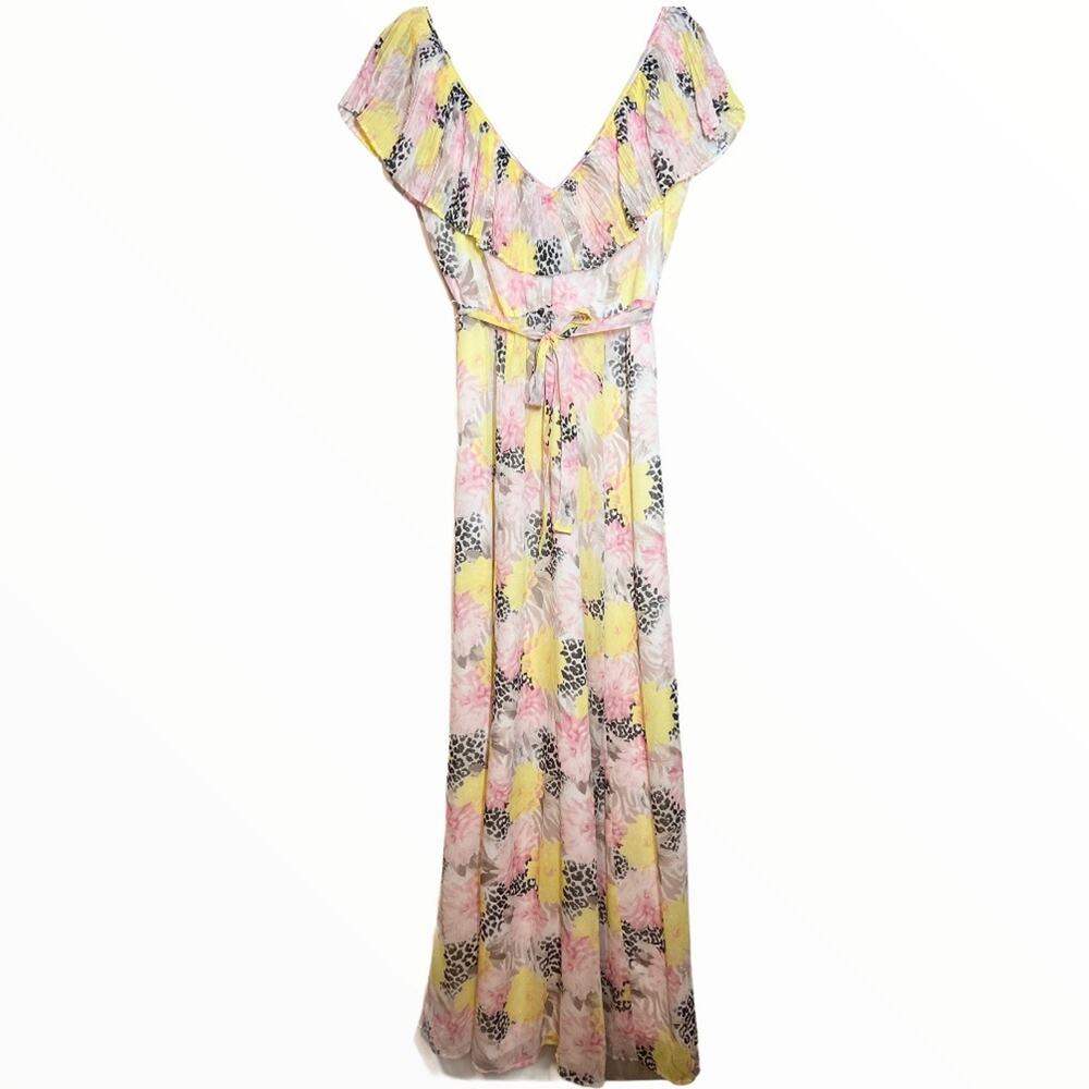 Victoria's Secret Maxi Dress Ruffled Tie Wast Leopard Tropical Floral XS